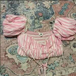 Pink and White Boho Striped Crop Top